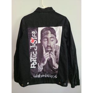 Mens Small Tupac Poetic Justice Black Vintage Denim  Jean Jacket Rap Hip Hop